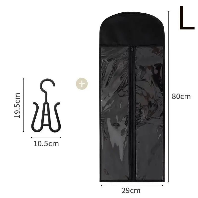 Wig Storage Bag dimensions and hanger holder for organizing and protecting wigs from dust and water.