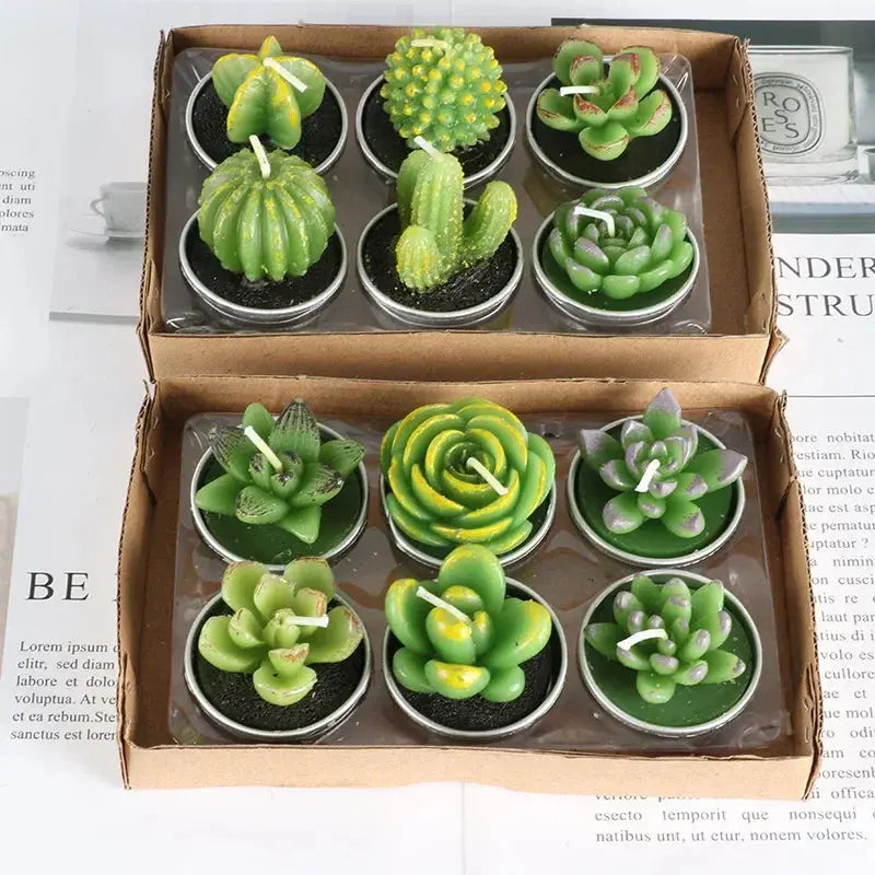 12pcs Mini Cactus Candles Succulent Greenery Candles Flameless Tea Light Candles Suitable for Party Wedding Home Decoration Mysterious