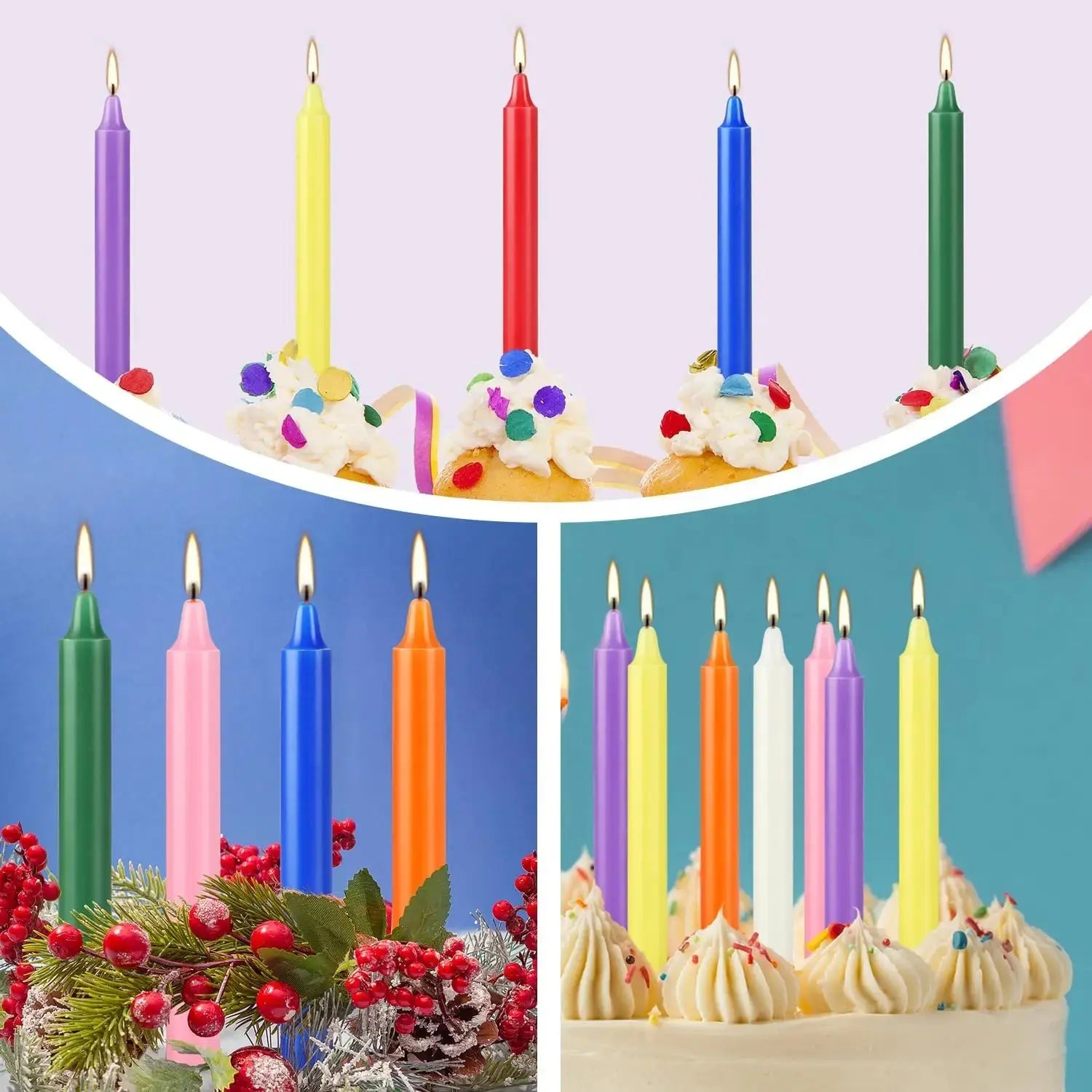 20 Colorful Small Stick Candles, Drip-Free, Smoke-Free, Unscented, Hand-Poured, High-Quality, Suitable for Various Places and Holidays. We Only Use High-Quality Wax to Make Cone-Shaped Candles, so When the Candle Burns, You W Mysterious