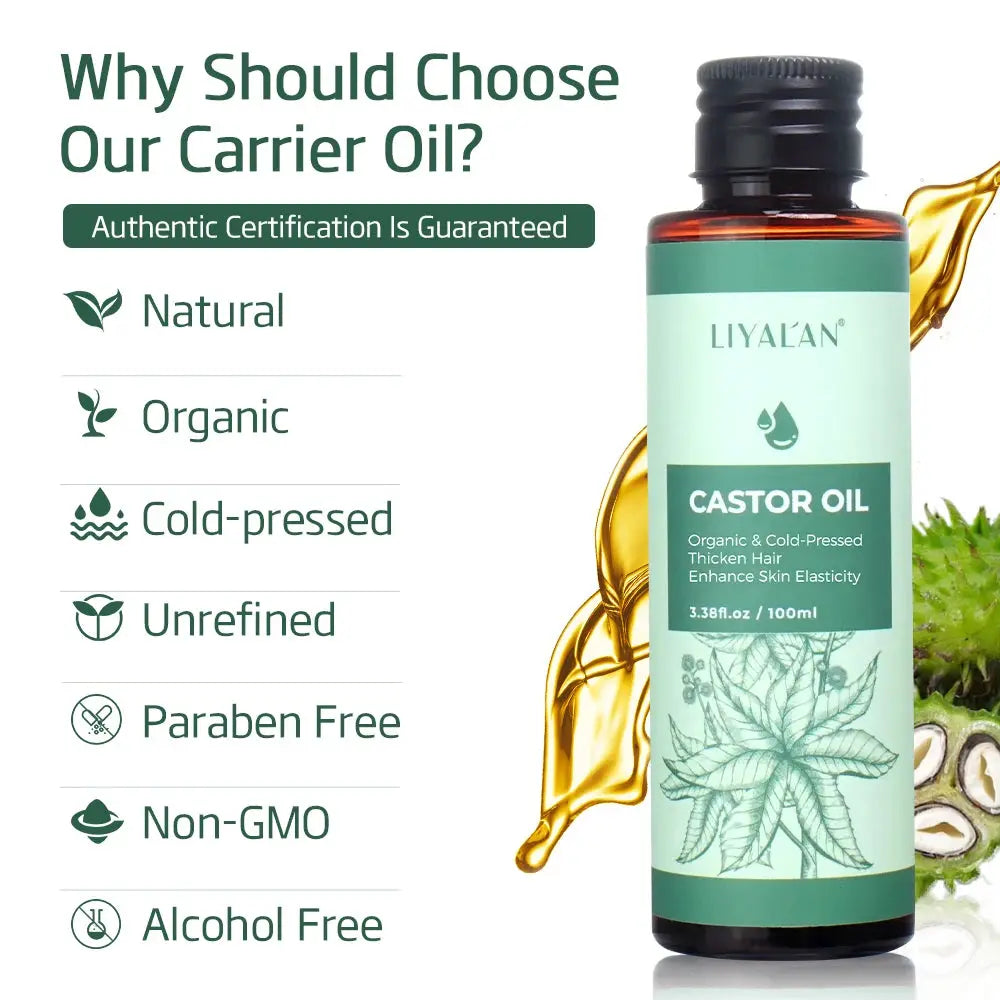 100ml Castor Oil Thicken Hair Eyelashes Eyebrows Beard Hair Growth Organic Cold-Pressed Carrier Oil Mysterious