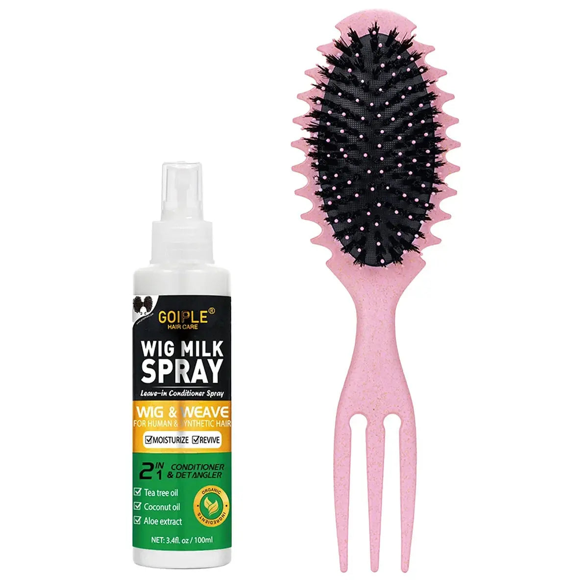 100ml Wig Milk Spray for moisturizing wig care with a pink detangling comb.