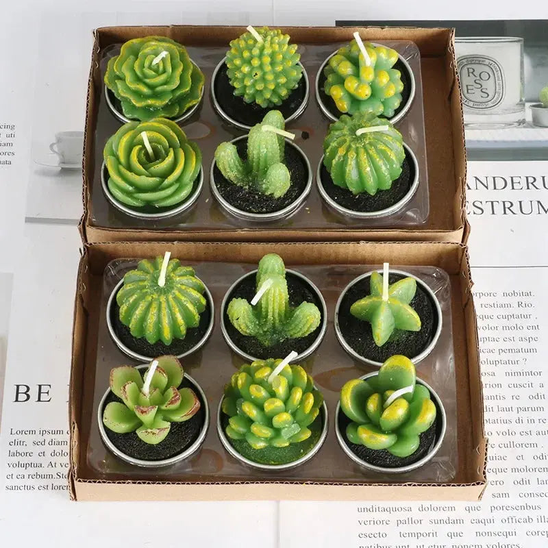 12pcs Mini Cactus Candles Succulent Greenery Candles Flameless Tea Light Candles Suitable for Party Wedding Home Decoration Mysterious