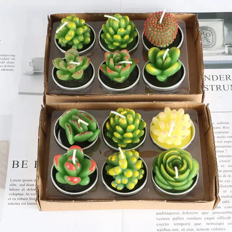 12pcs Mini Cactus Candles Succulent Greenery Candles Flameless Tea Light Candles Suitable for Party Wedding Home Decoration Mysterious