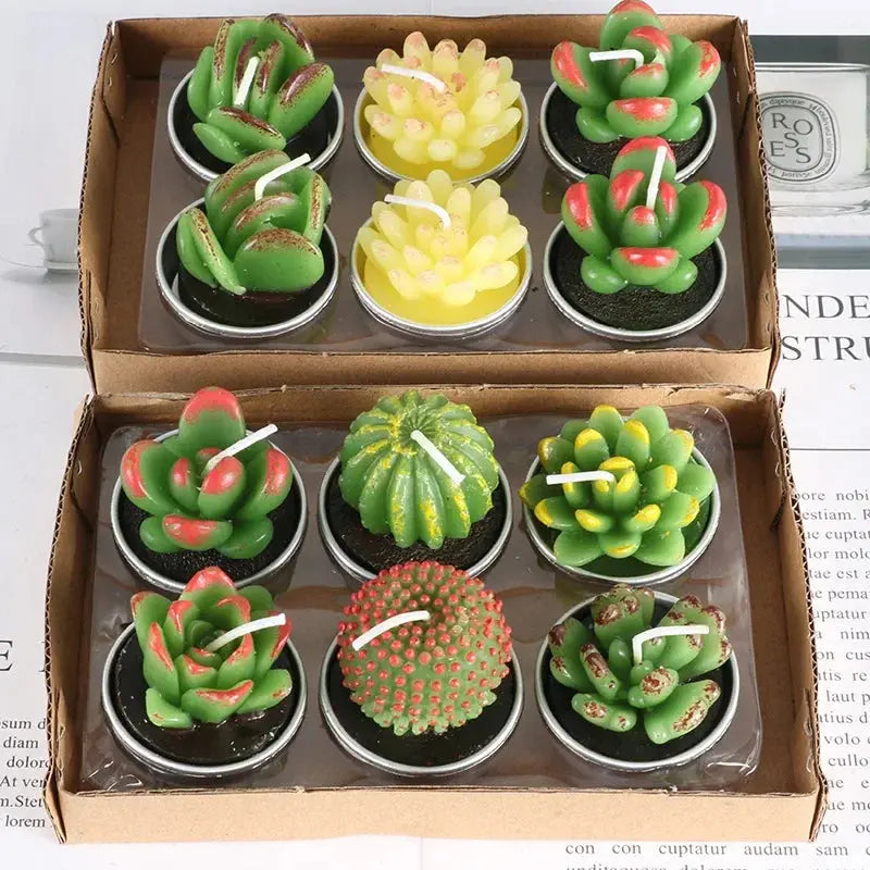 12pcs Mini Cactus Candles Succulent Greenery Candles Flameless Tea Light Candles Suitable for Party Wedding Home Decoration Mysterious