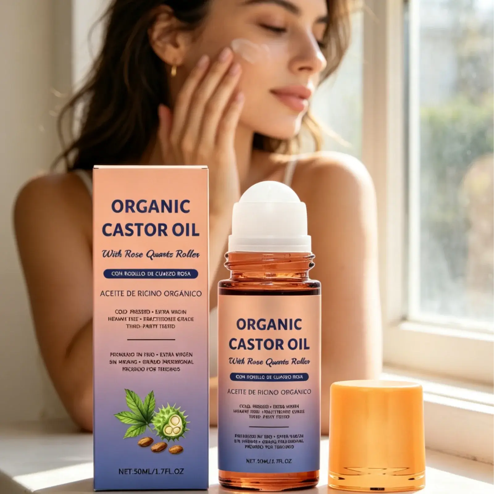 Organic Castor Oil Long Lasting Moisturizing Deeply Nourishing Improve Skin Smoothness Even Skin Tone Body Care Oil Roller 50ml Mysterious