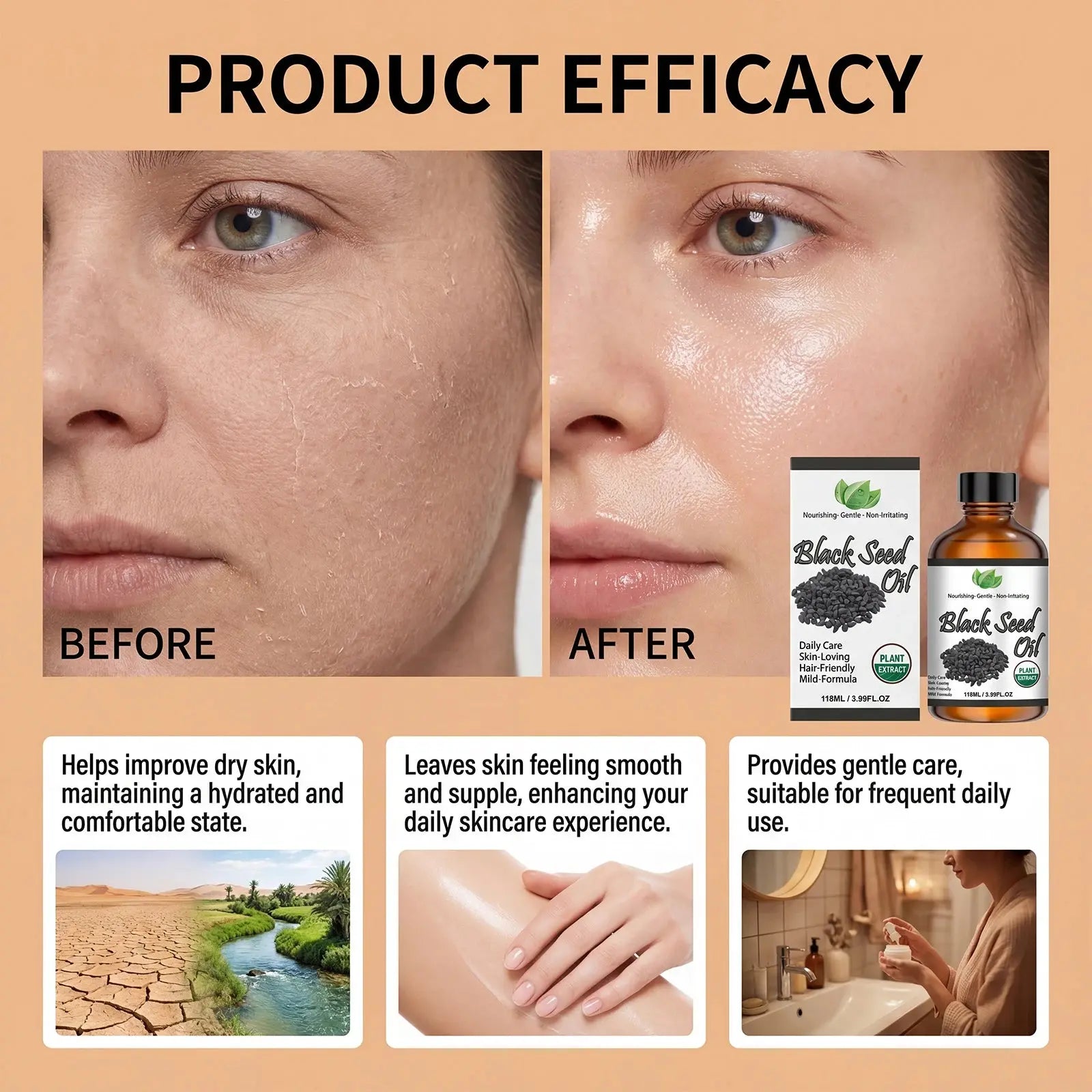 Organic Black Seed Oil Hair,Body & Face Nourishing Moisturize Essence Oil Natural Smooth Skin Care Product Multi Effect Care Oil Mysterious