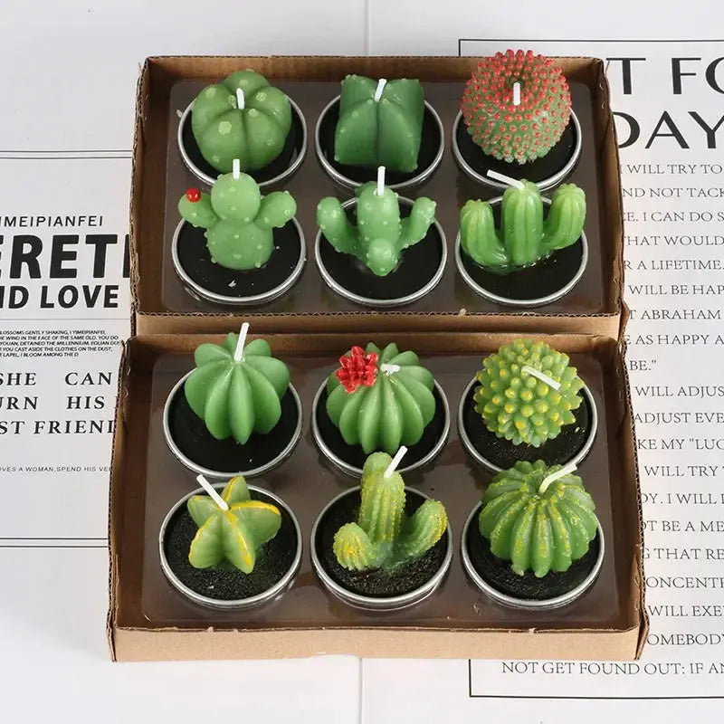 12pcs Mini Cactus Candles Succulent Greenery Candles Flameless Tea Light Candles Suitable for Party Wedding Home Decoration Mysterious
