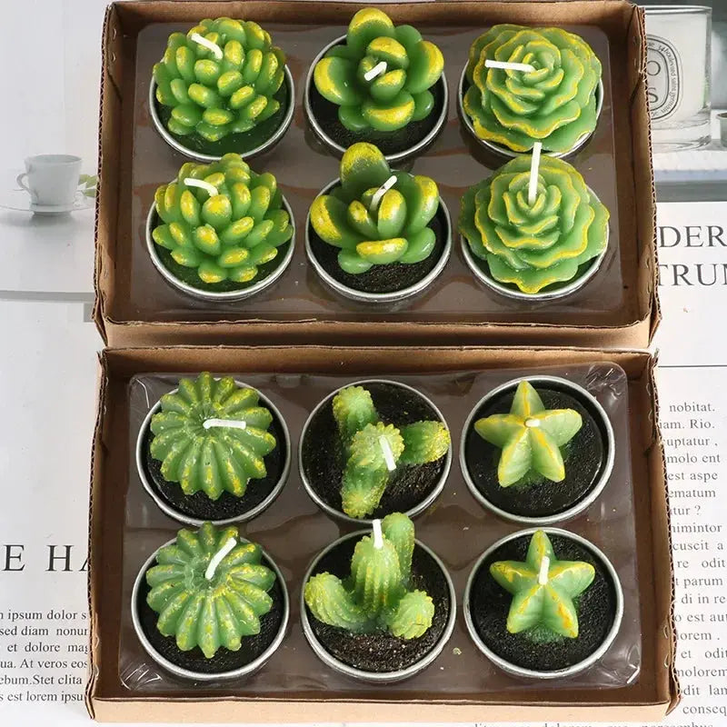 12pcs Mini Cactus Candles Succulent Greenery Candles Flameless Tea Light Candles Suitable for Party Wedding Home Decoration Mysterious
