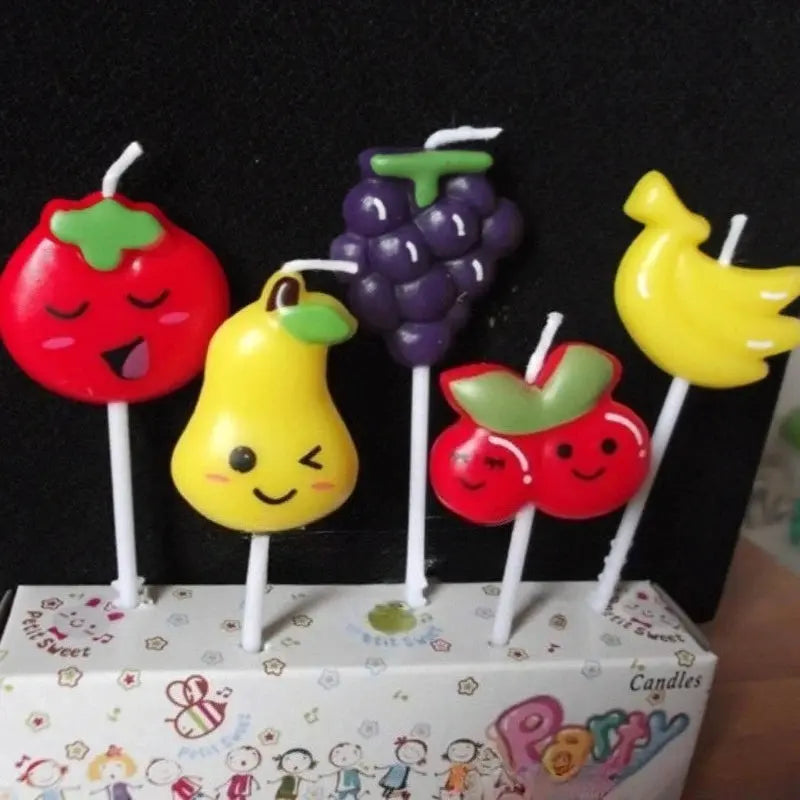 5pcs Fruit Cake Candles Fruit Birthday Decorations Cute Banana Grapes Cupcake Candles Kids Birthday Baby Shower Party Decoration Mysterious