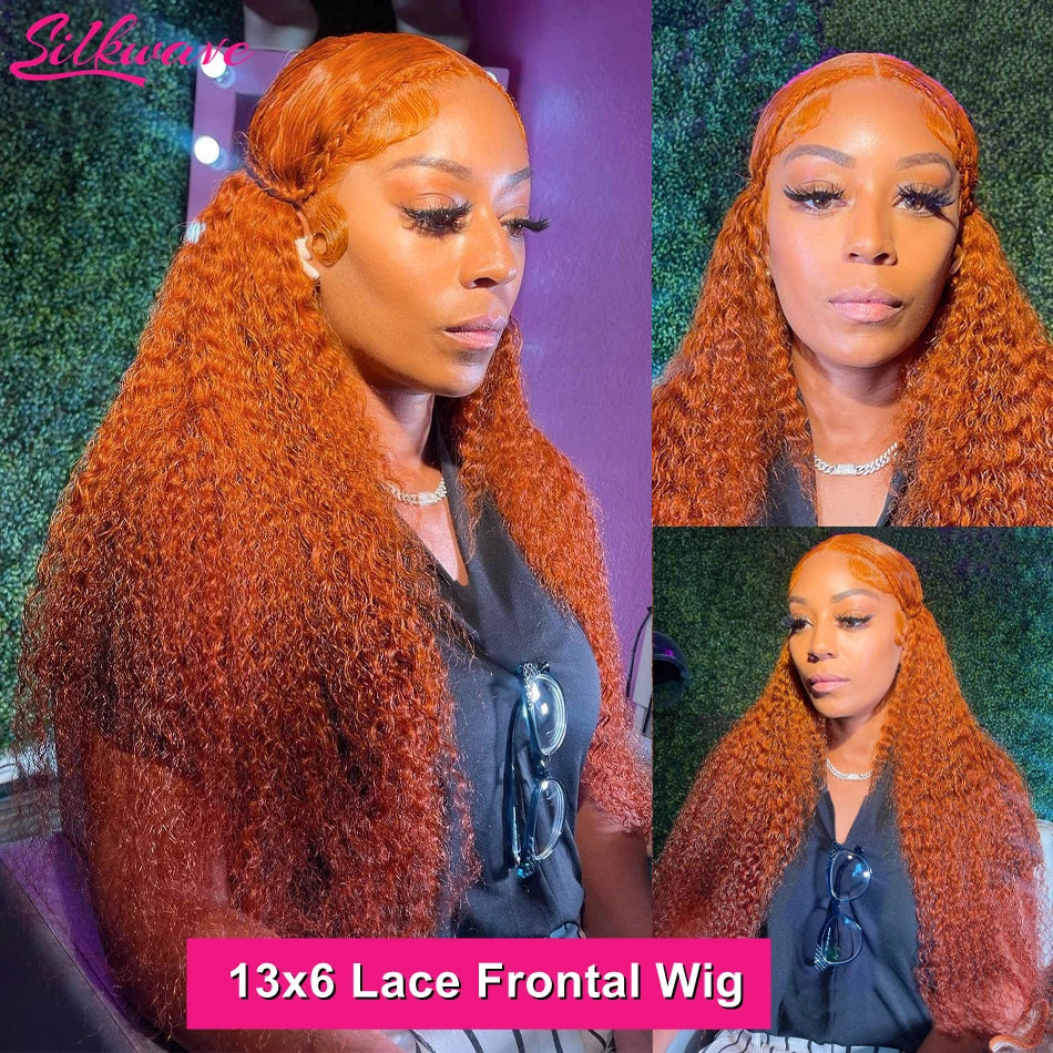 Deep Wave Ginger Orange Lace Front Curly Human Hair Wig Water Wave 13x4 13x6 HD Lace Frontal Wig For Women Brazilian 200 Density