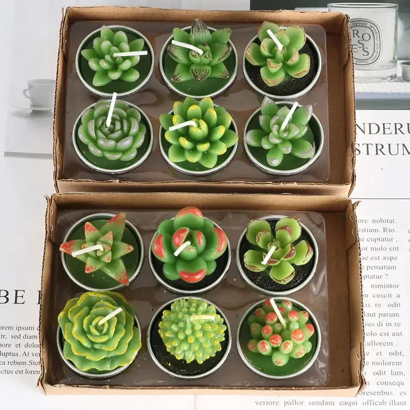 12pcs Mini Cactus Candles Succulent Greenery Candles Flameless Tea Light Candles Suitable for Party Wedding Home Decoration Mysterious