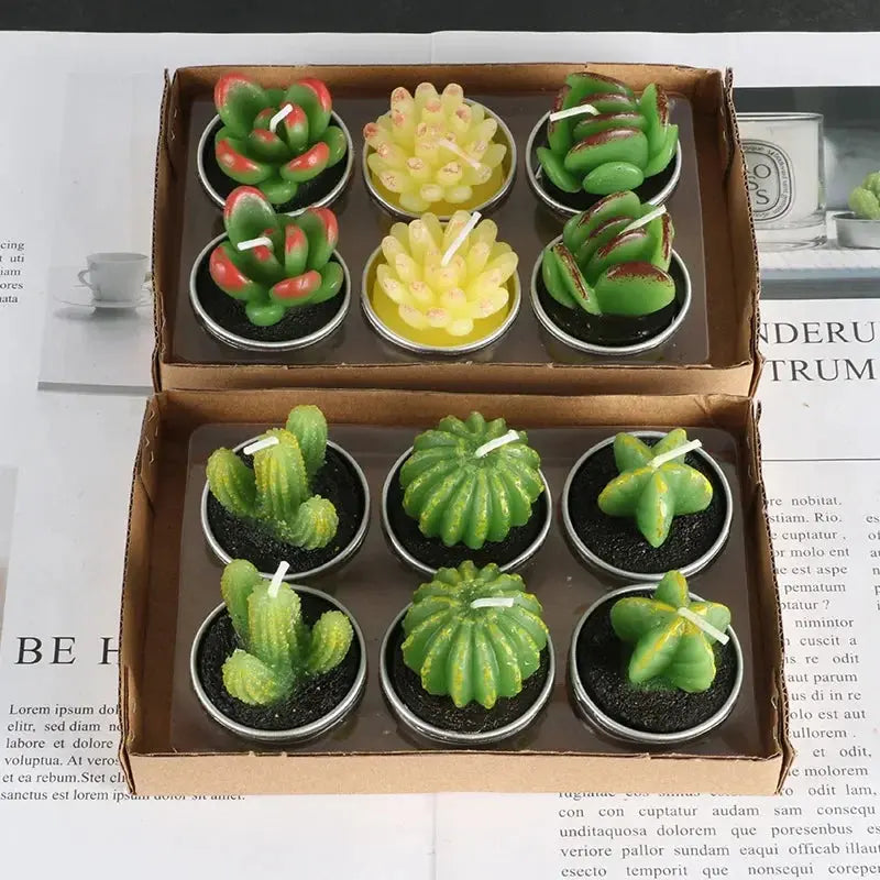 12pcs Mini Cactus Candles Succulent Greenery Candles Flameless Tea Light Candles Suitable for Party Wedding Home Decoration Mysterious
