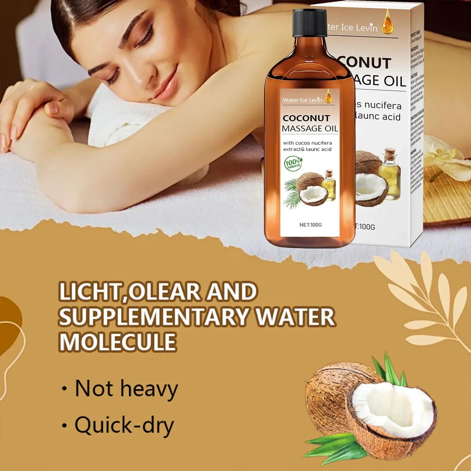 100% Natural Coconut Massage Oil with Lemongrass | Winter Skin Hydration &amp; Glow | Non-Greasy Relaxing Ritual Mysterious
