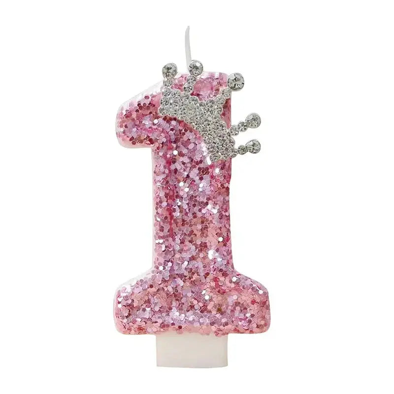 Cake Numeral Candles ，Birthday Candle  pink Colour Creative Candle Princess Crown Girl Happy Birthday Party Decoration Mysterious