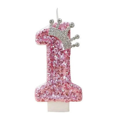Cake Numeral Candles ，Birthday Candle  pink Colour Creative Candle Princess Crown Girl Happy Birthday Party Decoration Mysterious