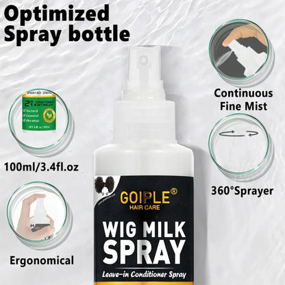 100ml Wig Milk Spray in optimized spray bottle for synthetic hair care with ergonomic design and continuous fine mist.