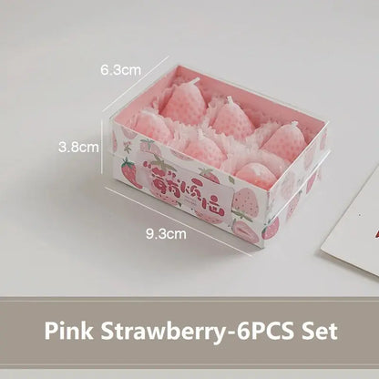4/6/9PCS Strawberry Shaped Scented Candles Gift Box Handmade Realistic Fruit Scented Aromatherapy Mini Candles Home Decor Gifts Mysterious