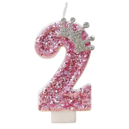 Cake Numeral Candles ，Birthday Candle  pink Colour Creative Candle Princess Crown Girl Happy Birthday Party Decoration Mysterious