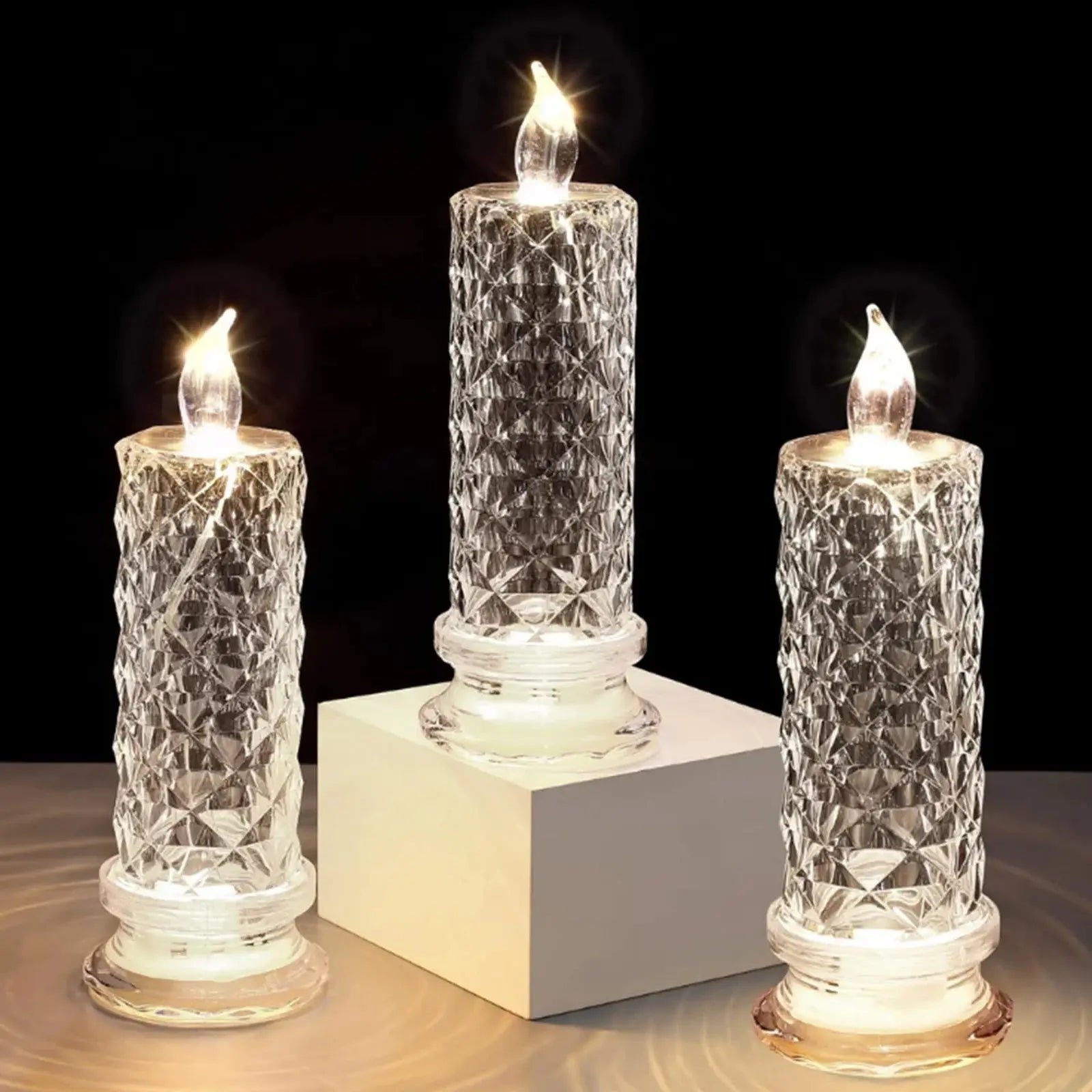 Led Flameless Candles Rose Crystal Led Candle Light For Christmas Valentine&