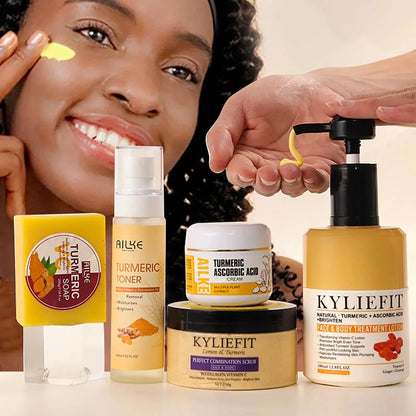 Organic Turmeric Skin Care Kit, Brighten, Clean, Remove Darkness, Spots, Acne, Lighten, Hydration, Exfoliate, Even Skin Tone Mysterious