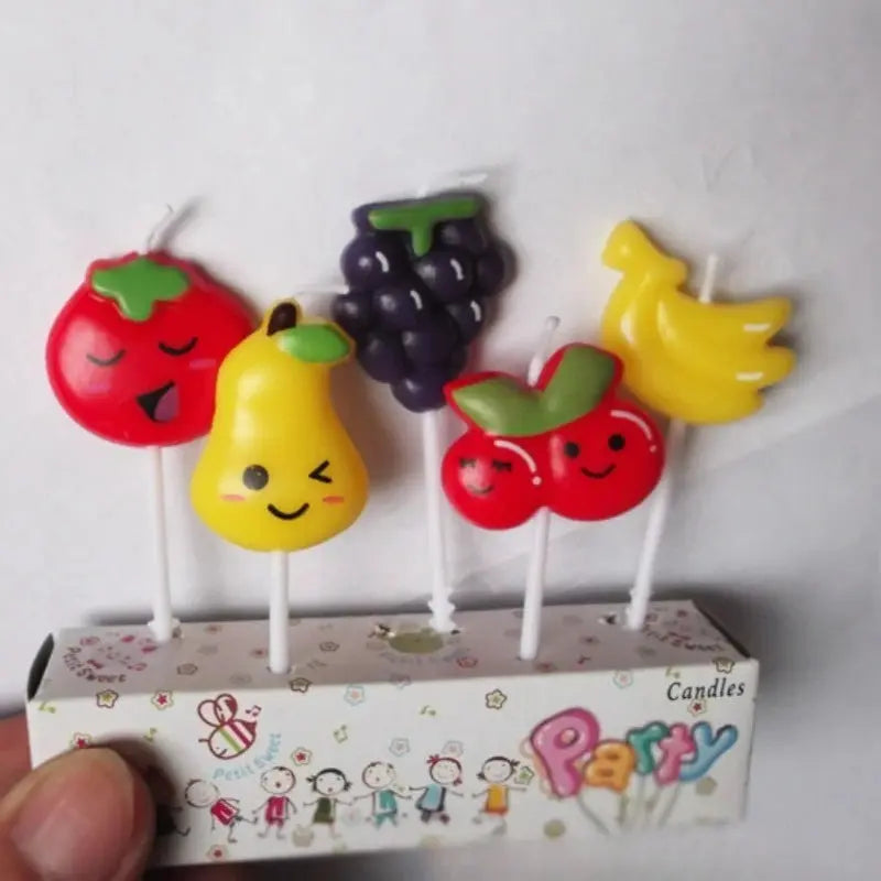 5pcs Fruit Cake Candles Fruit Birthday Decorations Cute Banana Grapes Cupcake Candles Kids Birthday Baby Shower Party Decoration Mysterious