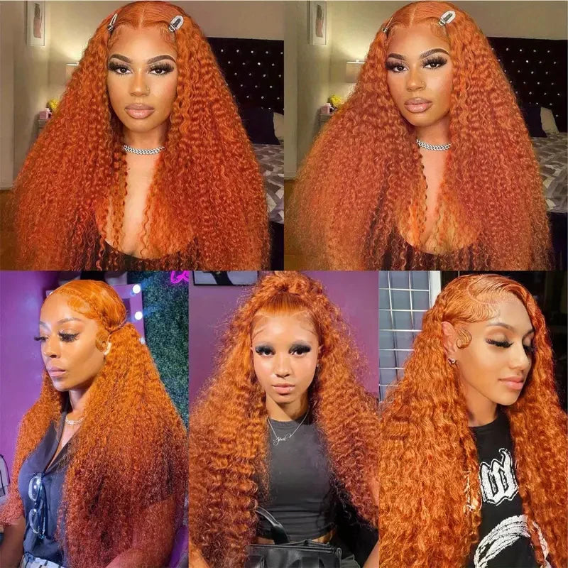 Deep Wave Ginger Orange Lace Front Curly Human Hair Wig Water Wave 13x4 13x6 HD Lace Frontal Wig For Women Brazilian 200 Density