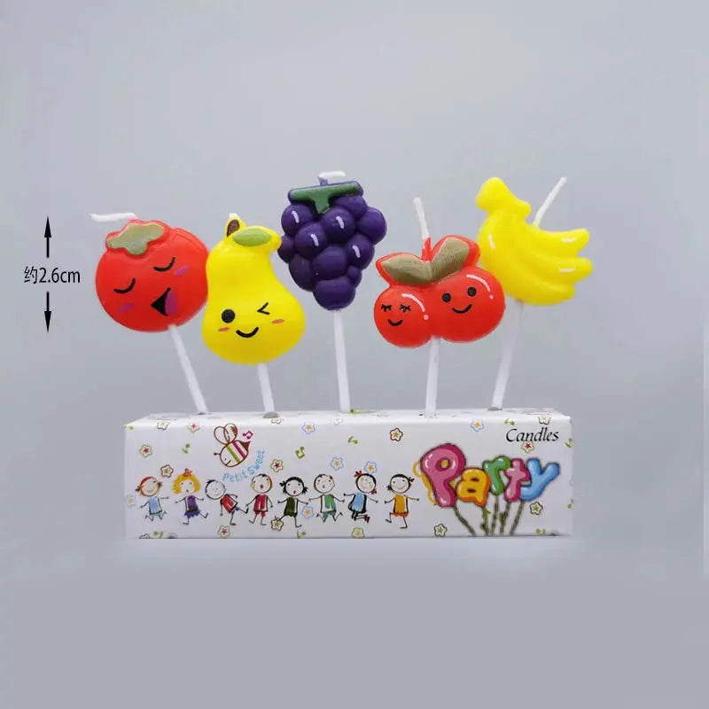 5pcs Fruit Cake Candles Fruit Birthday Decorations Cute Banana Grapes Cupcake Candles Kids Birthday Baby Shower Party Decoration Mysterious