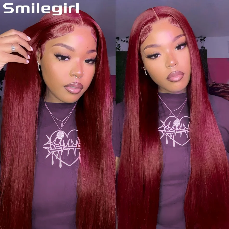 99J Burgundy Human Hair Wigs Straight Lace Front Wigs 13X6 Hd Lace Frontal Wigs Colored Red Brazilian Hair 250 Density For Women