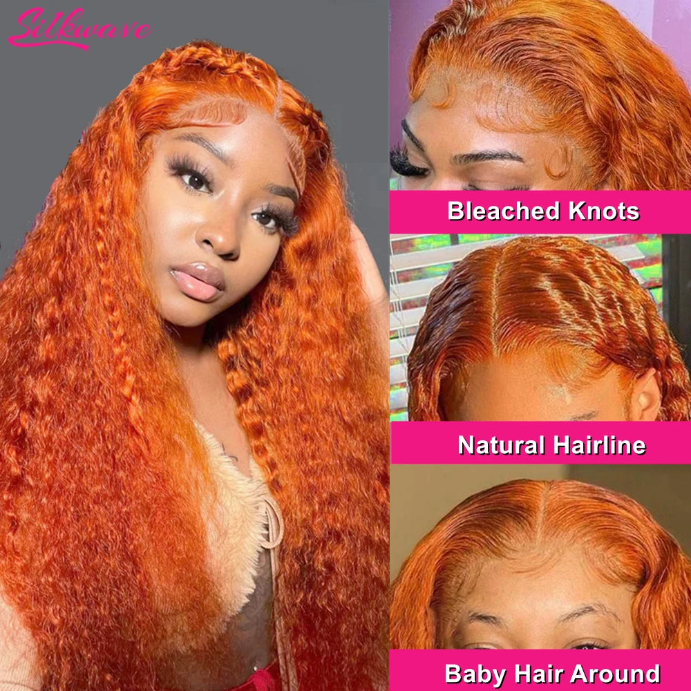 Deep Wave Ginger Orange Lace Front Curly Human Hair Wig Water Wave 13x4 13x6 HD Lace Frontal Wig For Women Brazilian 200 Density