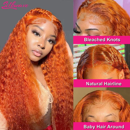 Deep Wave Ginger Orange Lace Front Curly Human Hair Wig Water Wave 13x4 13x6 HD Lace Frontal Wig For Women Brazilian 200 Density