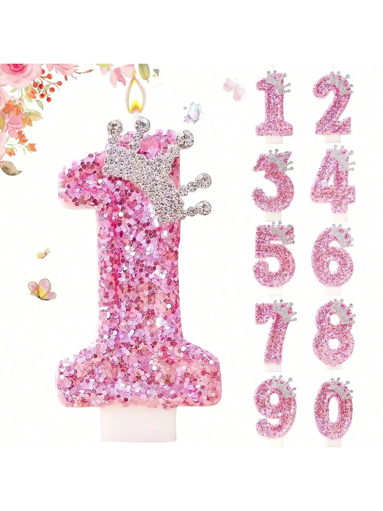 Cake Numeral Candles ，Birthday Candle  pink Colour Creative Candle Princess Crown Girl Happy Birthday Party Decoration Mysterious