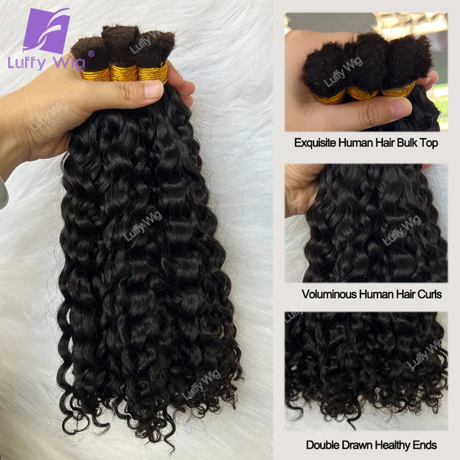 Bulk Human Hair Curly For Braiding Burmese Remy Double Drawn Hair Bundles Boho Braids No Weft For Braiding Deep Wave Full Ends