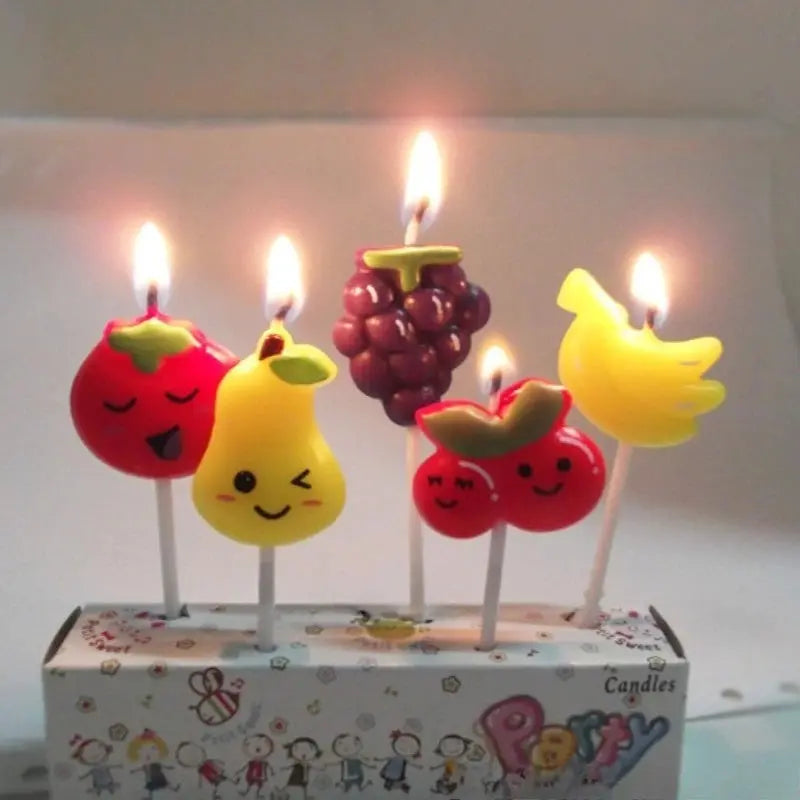 5pcs Fruit Cake Candles Fruit Birthday Decorations Cute Banana Grapes Cupcake Candles Kids Birthday Baby Shower Party Decoration Mysterious