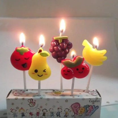 5pcs Fruit Cake Candles Fruit Birthday Decorations Cute Banana Grapes Cupcake Candles Kids Birthday Baby Shower Party Decoration Mysterious