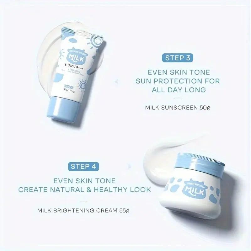7PCS Milk Skin Care Set Moisturizing Hydration Body Beauty Facial Cleanser Body Scrub Hand Wax Eye Cream Sunscreen Storage Bag Mysterious