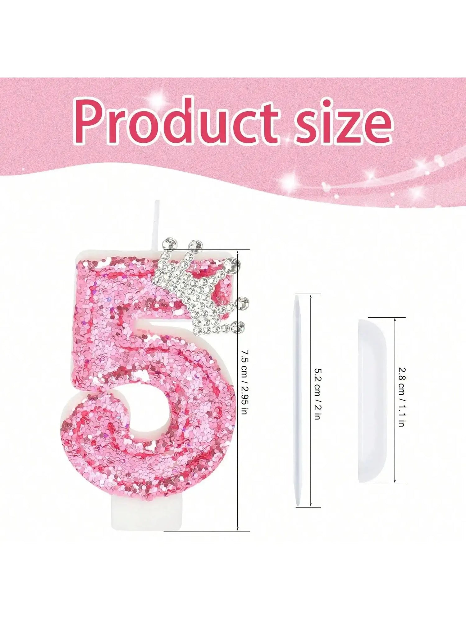 Cake Numeral Candles ，Birthday Candle  pink Colour Creative Candle Princess Crown Girl Happy Birthday Party Decoration Mysterious