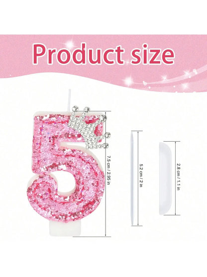 Cake Numeral Candles ，Birthday Candle  pink Colour Creative Candle Princess Crown Girl Happy Birthday Party Decoration Mysterious