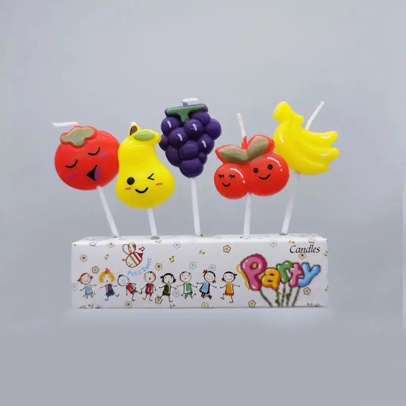 5pcs Fruit Cake Candles Fruit Birthday Decorations Cute Banana Grapes Cupcake Candles Kids Birthday Baby Shower Party Decoration Mysterious