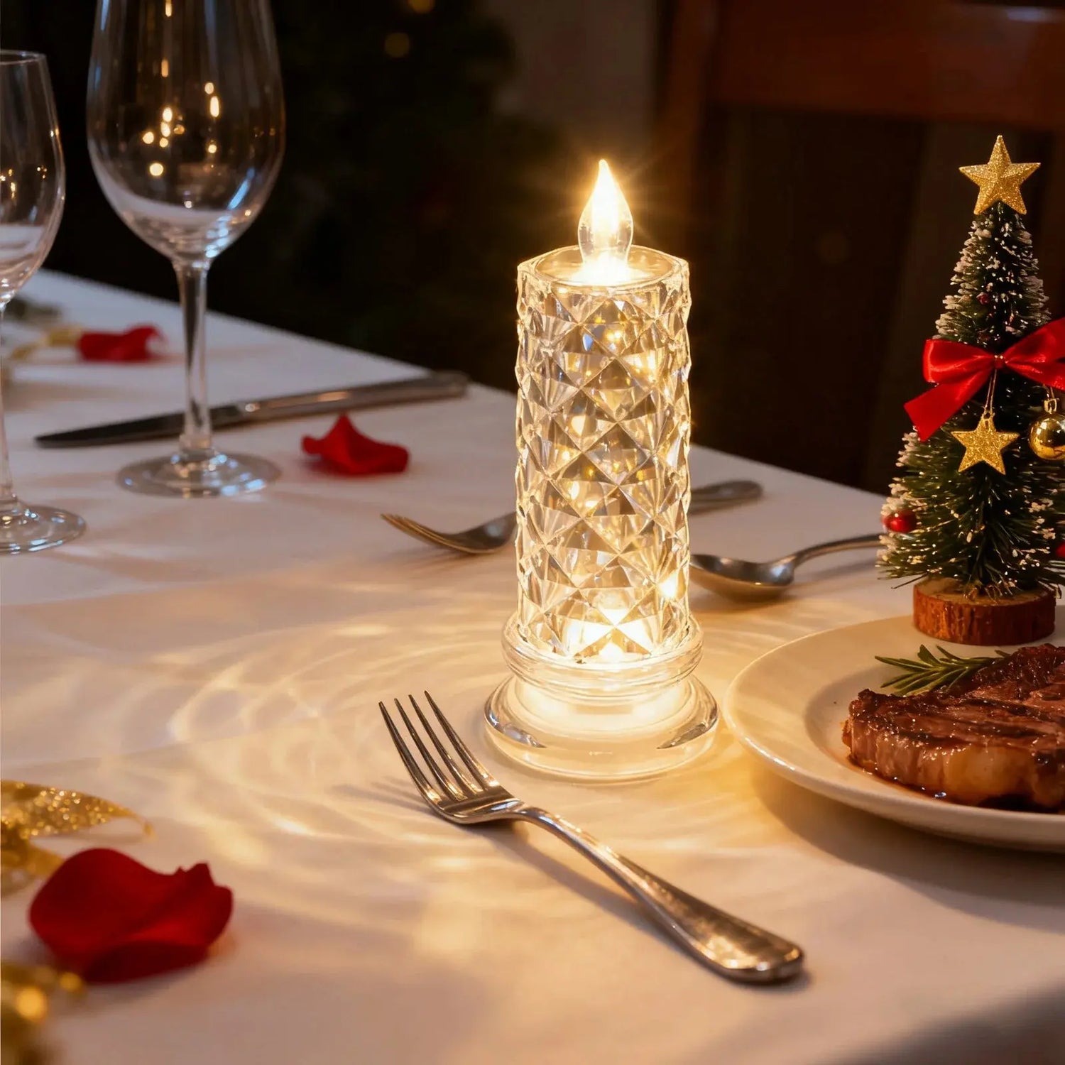 Led Flameless Candles Rose Crystal Led Candle Light For Christmas Valentine&