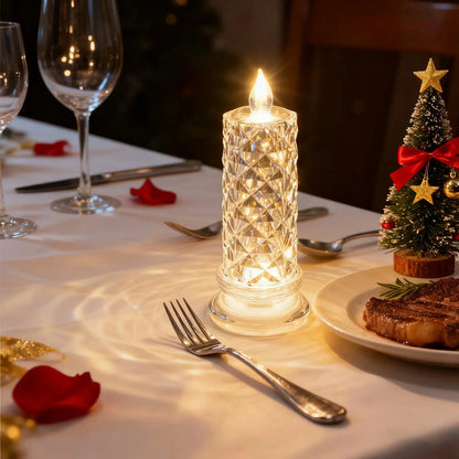 Led Flameless Candles Rose Crystal Led Candle Light For Christmas Valentine&