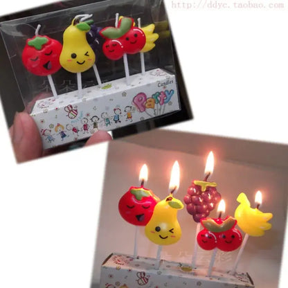 5pcs Fruit Cake Candles Fruit Birthday Decorations Cute Banana Grapes Cupcake Candles Kids Birthday Baby Shower Party Decoration Mysterious