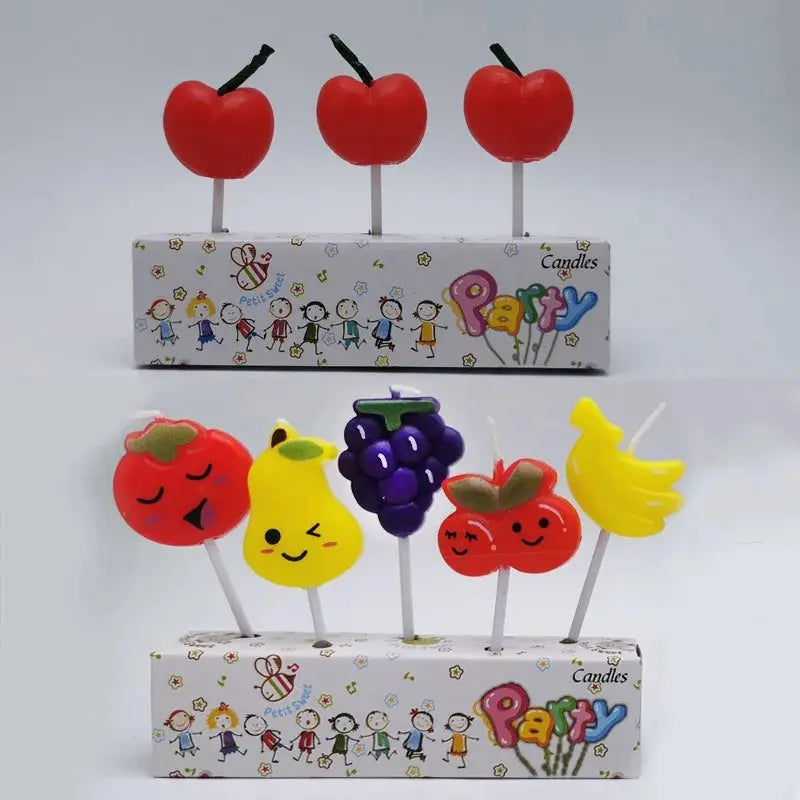 5pcs Fruit Cake Candles Fruit Birthday Decorations Cute Banana Grapes Cupcake Candles Kids Birthday Baby Shower Party Decoration Mysterious