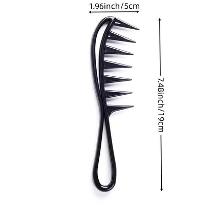 Hairdressing comb for men, black plastic wide-tooth comb with massage features, dimensions 1.96x7.48 inches.