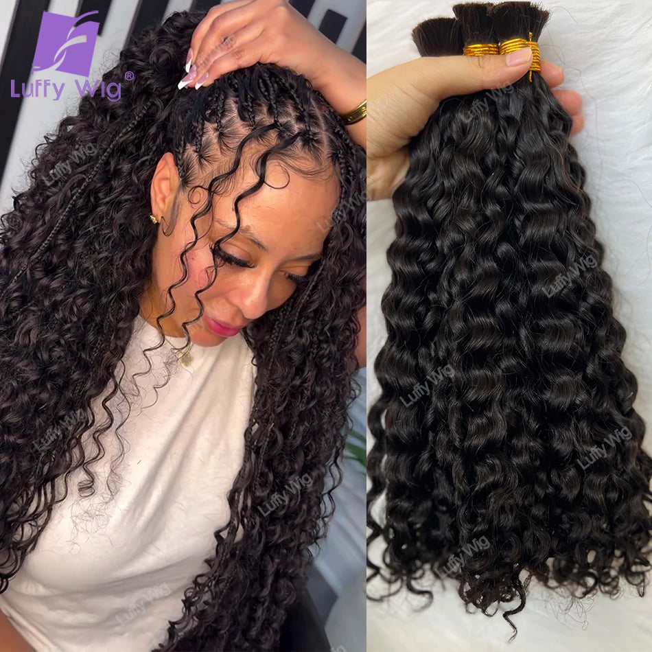 Bulk Human Hair Curly For Braiding Burmese Remy Double Drawn Hair Bundles Boho Braids No Weft For Braiding Deep Wave Full Ends