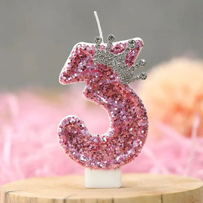 Cake Numeral Candles ，Birthday Candle  pink Colour Creative Candle Princess Crown Girl Happy Birthday Party Decoration Mysterious