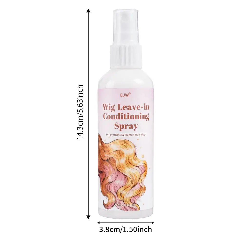 Wig Hair Care Oil Spray bottle showing hydrating and anti-frizz benefits for wigs.