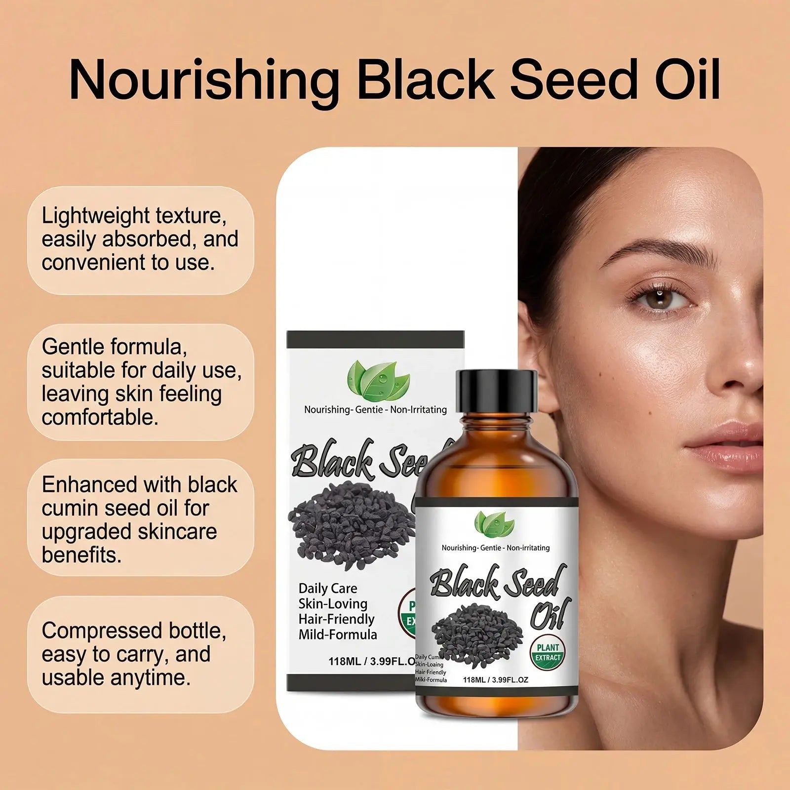 Organic Black Seed Oil Hair,Body &amp; Face Nourishing Moisturize Essence Oil Natural Smooth Skin Care Product Multi Effect Care Oil Mysterious