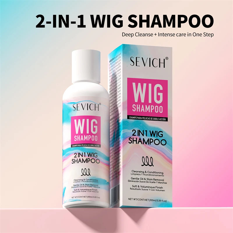 SEVICH 2-IN-1 Wig Shampoo 100ml Human and Synthetic Wig Deep Cleansing Moisturizing Shine 2 in 1 Shampoo Professional Wig Care