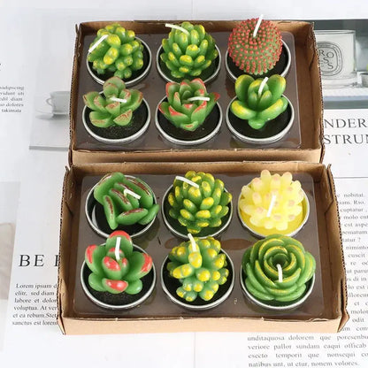 12pcs Mini Cactus Candles Succulent Greenery Candles Flameless Tea Light Candles Suitable for Party Wedding Home Decoration Mysterious