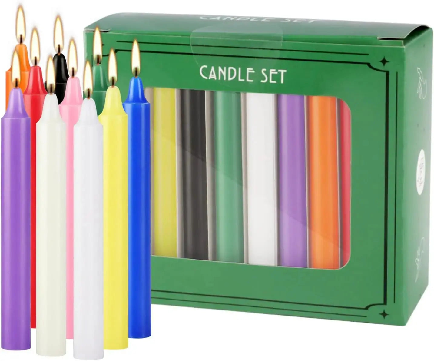 20 Colorful Small Stick Candles, Drip-Free, Smoke-Free, Unscented, Hand-Poured, High-Quality, Suitable for Various Places and Holidays. We Only Use High-Quality Wax to Make Cone-Shaped Candles, so When the Candle Burns, You W Mysterious